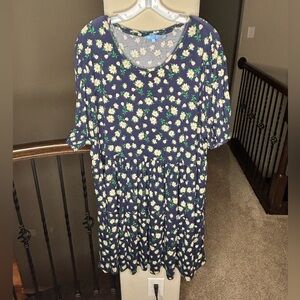 Draper James Navy and White Floral Midi Dress Size 3X Flower Office Stretchy